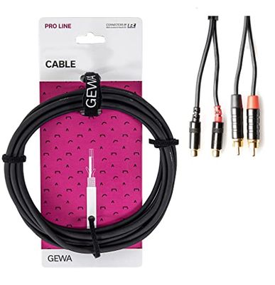 GEWA Twinkabel Pro Line, 6m, zwart, REAN male, 2x Cinch male - 2x Cinch female (verlenging), 190797