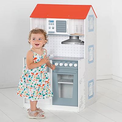 roba Baumann Casa temática rouba 2 em 1, casa de jogos com tema reversível e cozinha para crianças, casa de jogos e cozinha de jogos tudo em um