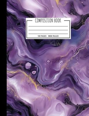 Composition Book: Marble Purple Composition Notebook, Wide Ruled Workbook Violet Stone with Delicate Gold Vein