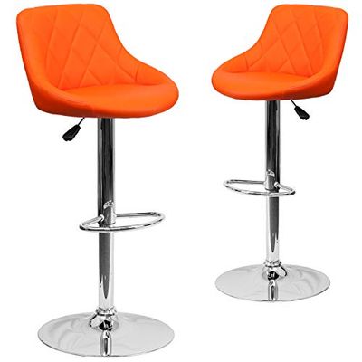 Flash Furniture 2 pacotes contemporâneos de balde de vinil ajustável Height Barstool com padrão de diamante traseiro e base cromada, laranja