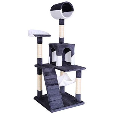 lionto Tiragraffi per Gatto Albero Tiragraffi Gatto Gioco Giocattolo Gatti Altezza 133 cm, Grigio/Bianco