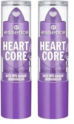 Essence Heart Core Bálsamo Labial Afrutado, Suavizar, Cuidado, Con Grasas, Natural, Brillante (3G) (Paquete de 2)