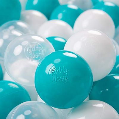 KiddyMoon 700 Bolas/7Cm Bolas Colores De Plástico para Piscina para Niños, Turquesa/Transparente/Blanco