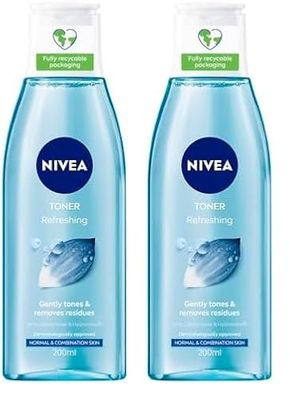 NIVEA Refreshing Toner (200 ml), Face Toner with Vitamin E, Deeply Cleanses, Invigorates The Skin, and Removes Residue, Effective Facial Cleanser (Pack of 2)