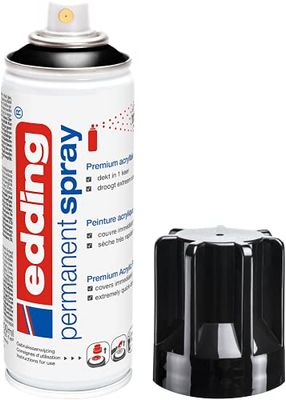 edding 5200 spray permanent - noir foncé brillante - 200 ml - peinture acrylique en aérosol pour peindre ou décorer verre, métal, bois, céramique, plastique, toile