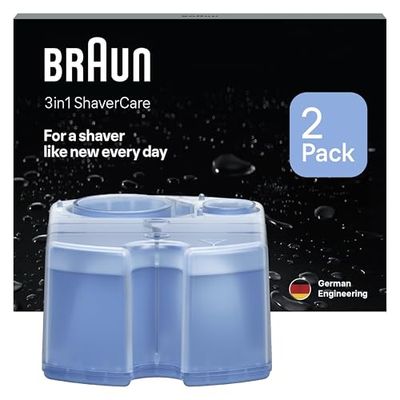 Braun 3in1 ORIGINAL Shaver Care SmartCare Center Refill Cartridges, Cleans 10x Better Than Water, 3in1 Formula With Lemon Fresh Scent, Hygienic Cleaning To Remove Hair & Skin Particles, 2 Pack