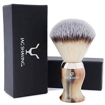 Jag Shaving Brocha de afeitar – Brocha de afeitar de pelo sintético de punta plateada – Brocha de afeitar – Brocha de afeitar – Bro
