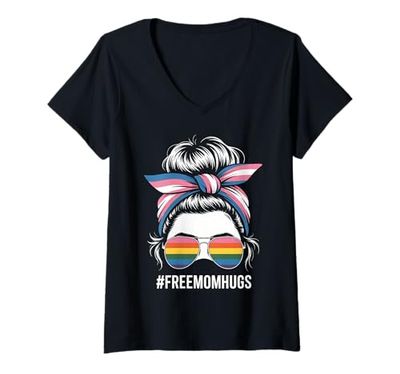 Womens Transgender Mom Pride Parade Sunglasses Transgender Ally V-Neck T-Shirt