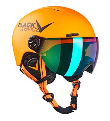 BLACK CREVICE Casco de esquí para niños Leogang I Casco esquí con viseraestilo piloto I Casco Snowboard para niños y niñas I Casco esquí Transpirable I Tamaño Ajustable (52-54, Neón Naranja)