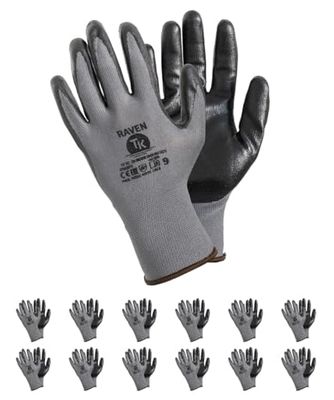 TK Gloves RAVEN/Assembly Gloves/Size 07, 12 Pairs/Grey/Assembly Gloves/Gloves Work Gloves/Intended for Precision Work/Require Accuracy