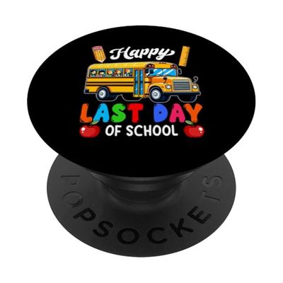 Happy Last Day Of School Funny Students Teacher School Bus PopSockets Adhesive PopGrip