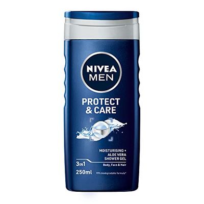 NIVEA MEN Protect & Care Shower Gel (250ml), Moisturising Body Wash with Aloe Vera, All-in-1 Shower Gel for Men, Energising NIVEA MEN Shower Gel