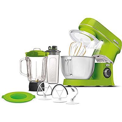 Sencor Robot da cucina STM 3751GR, impastatrice planetaria, 1000W, 7 velocità, frullatore da 1,5 litri, ciotola in acciaio inox da 1,6 kg con paraschizzi cucina, 6 anni di garanzia motore