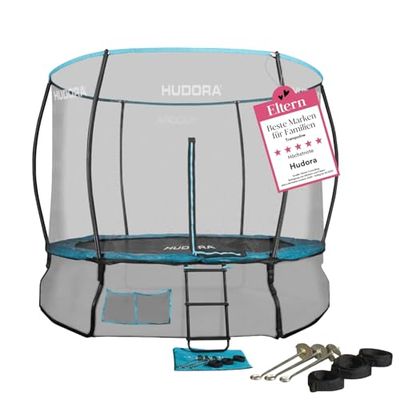 HUDORA Trampolín Fantastic Complete - Trampolín de jardín con red de seguridad y diámetro de 250/300 cm - Cama elástica familiar con amplia cubierta de borde para hasta 100 kg