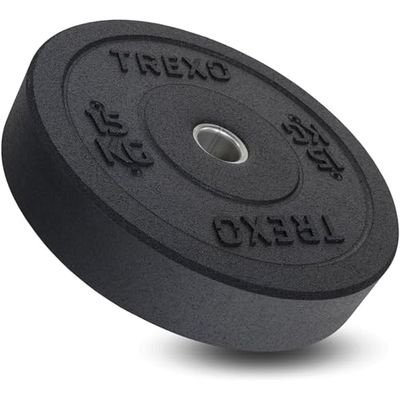 TREXO Olympic Bumper 15 kg halterschijf met rubber bekleed materiaal voor lange halter 50 mm diameter duurzame fitnessschijf krachttraining crossfit