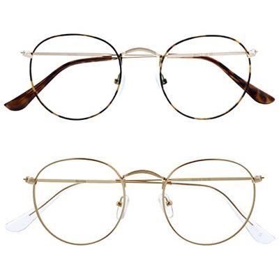 OPULIZE Sol Gafas de Lectura Bloqueo de Luz Azul Pack de 2 Montura Retro Redonda Marrón Dorado Resistente a Arañazos Bisagras de Muelle Ordenador Gaming Antirreflejante Hombre Mujer BB94-29 +1.00