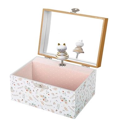 Trousselier 6260120 Smyckeskrin för barn, katt, musikbox med musik och dansande figur, musikmusiklåda, smyckeskrin