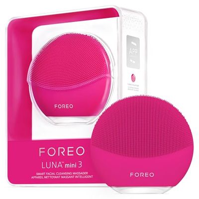 FOREO LUNA mini 3 ansiktsrengöringsborste – elektrisk ansiktsmassageapparat, ultrahygienisk silikon – enkel ansiktsrengöring – elektrisk ansiktsrengöring – appansluten – fuchsia