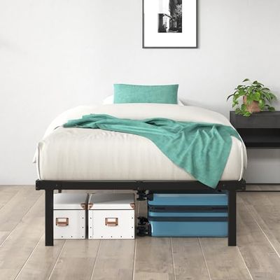 Zinus Caleb Cadre de lit 90x190 cm - Hauteur 36 cm avec Rangement sous Le lit - Cadre en Acier Pliable – Noir