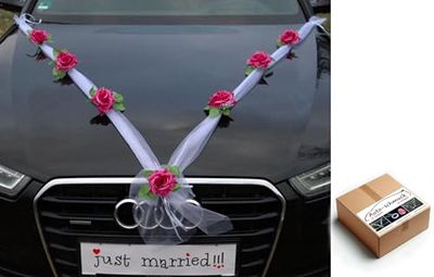 Autoschmuck Organza M Auto Gioielli Sposa Coppia Rose Decorazione Organza M Matrimonio Car Wedding Decorazione (Viola/Bianco)
