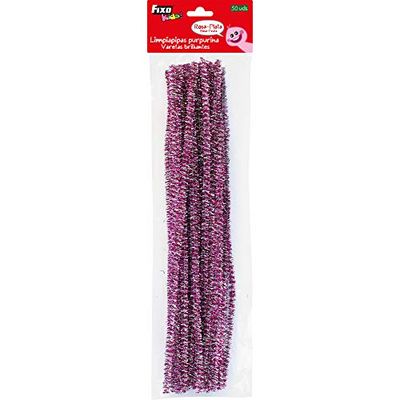 Fixo Kids 68014000. Verpakking met 50 pijpenreinigers, glanzend, roze-zilver, om te knutselen, 6 mm, diameter 30 cm lang