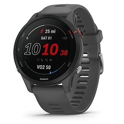 Garmin Forerunner 255, Smartwatch per la corsa, 46mm, GPS multi-band, Cardio, VO2max, Running Power, Report mattutino, HRV Status, Piani gratuiti 5K, 10K e 21K, Tempi di recupero (Slate Gray)