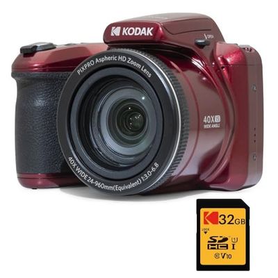 KODAK Pack Digitale Bridge Pixpro Astro Zoom AZ405 + Scheda SDHC Kodak Ultra High Speed U1 32GB - Fotocamera 20 Megapixel, Zoom 40X, Grandangolo, LCD, Video Full HD 1080p, OIS, Batterie AA - Rosso