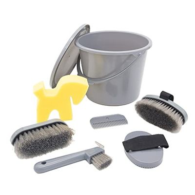 Pfiff 102361 - Set di pulizia per la cura dei cavalli con chiusura a chiave, colore: Grigio