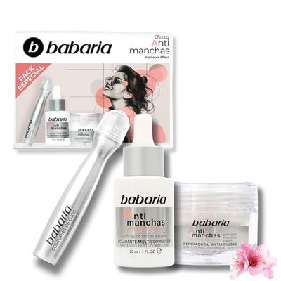 Babaria - Presentförpackning mot fläckar för kvinnor, ögonbeslag, fläckavvisande ansiktsserum och anti-fläck-ansiktskräm, anti-aging pack | återfuktar, reparerar och minskar fläckar, väskor och rynkor