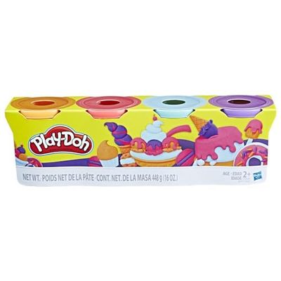 Play-Doh, Confezione da 4 Colori Atossici a Tema dolcetti, per Bambini e Bambine dai 2 Anni in su, Vasetti da 112 g, Arancione, Rosa, Azzurro, Viola