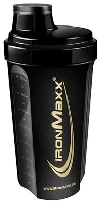 IronMaxx Shaker à protéines - Gladiateur Noir Or 700 ml | Shaker à protéines avec bouchon vissé, passoire, échelle | anti-fuite, sans BPA, lavable