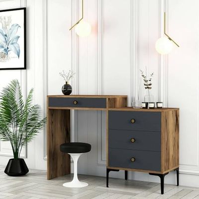 Dmora Lyra Consolle, Multi-Purpose Table, Side Cabinet, Hallway Desk, 124 x 40 x 85 cm, Walnut and Anthracite