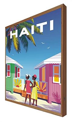 Ccretroiluminados Tableau avec cadre en bois Rétro-éclairé Haiti : Série Voyageur