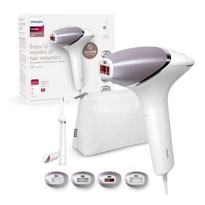Philips Lumea IPL serie 8000 - Dispositivo di Epilazione a Luce Pulsata con Tecnologia SenseIQ, 4 Accessori e Rifinitore a Penna Satin Compact, Utilizzo con Filo (Modello BRI949/00)