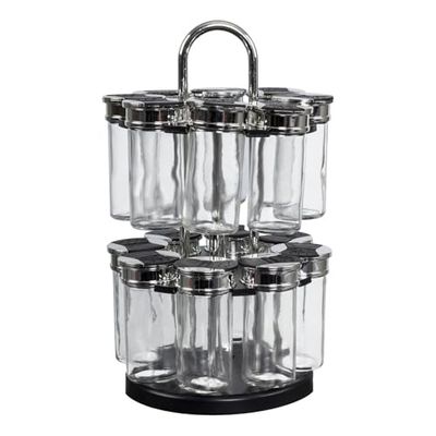 JE CHERCHE UNE IDEE karuzela na przyprawy z 2 poziomami (16 pojemników), szklanka, przezroczysta/czarna, 31 cm