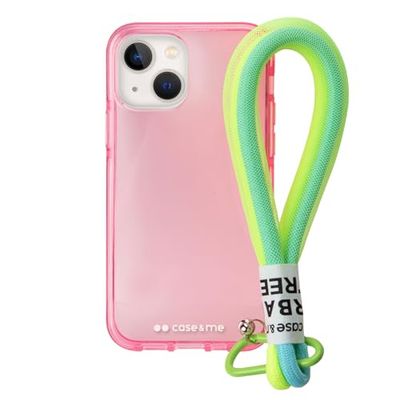 case&me Coque Transparente avec Cordon pour iPhone 14 Plus, Cordon Multi-usages Amovible, Coque Fashion, Rose