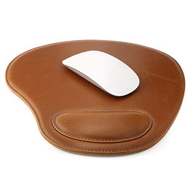 Londo Tapis de Souris Ovale en Cuir PU avec Repose Poignet - Ergonomique Confort Tapis de Souris