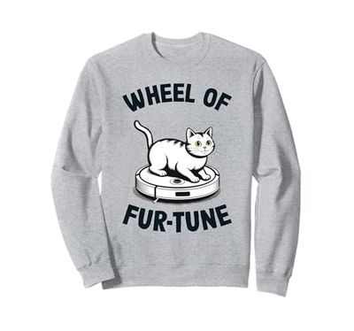 Wheel Of Fur-Tune Cat On Robot Vacuum Cleaner Cat Sweatshirt