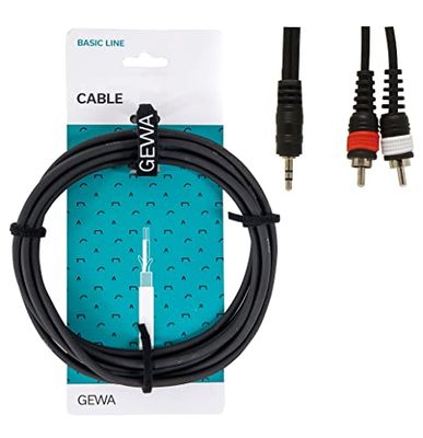 GEWA Câble en Y Basic Line 3m, noir, 1x jack stéréo 3,5 mm - 2x RCA, 190165