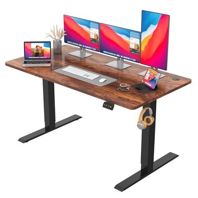 JUMMICO Bureau électrique réglable en Hauteur avec Fonction mémoire - 140 x 60 cm - Marron