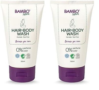 Bambo Nature Kids Shampoo & Body Wash, Eco-Labelled Baby Bath Wash For Sensitive Skin, Tear-Free Baby Shampoo, Organic & Vegan Baby Wash For Clean & Happy Baby, Sustainable Baby Hair & Body Wash 150ml