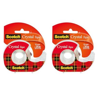 Scotch 19mm x 25m Crystal Strong Tape with Dispensered Roll (Pack of 2)