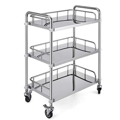 VEVOR Carrito de Servicio de 3 Niveles con 4 Ruedas, Carrito de Almacenamiento de Acero Inoxidable, Carrito de Equipo de Laboratorio, Carro Grande Auxiliar Multiuso de 3 estantes