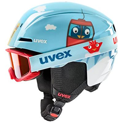 uvex viti set, Skihelm & Skibril Unisex kinderen, light blue birdy, 46-50 cm