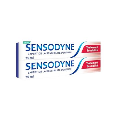 Sensodyne Dentifrice Traitement Sensibilité, Pour Protéger les Dents Sensibles, Protection Sensibilité Dentaire 24h, Lot de 2x75 ml