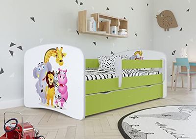 KOCOT KIDS Lit babydreams 2 Vert Zoo : TIROIR, Matelas ET Barriere DE SECURITE Inclus 140/70 Jour, Bois d'ingénierie, 1 Personne