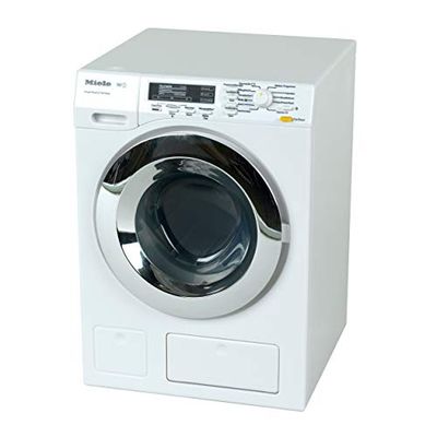 Theo Klein 6941 Miele tvättmaskin | Fyra tvättprogram och originalljud | Fungerar med och utan vatten | Mått: 18,5 cm x 26 cm x 18 cm | Leksak för barn från 3 år
