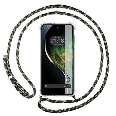 Tumundosmartphone Transparent Pendant Case for Realme C67 4G with Green/Gold Cord