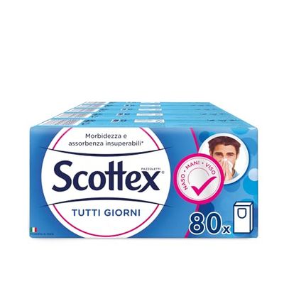 Scottex Tutti i Giorni, Fazzoletti di carta, Prodotto in Italia, Con Carta certificata FSC, 80 Pz (10x8)