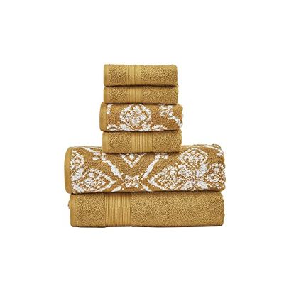 Modern Threads Amaris - Set di 6 asciugamani jacquard reversibili in filato tinto, asciugamani da bagno, asciugamani e salviette, super assorbenti e ad asciugatura rapida, 100% cotone pettinato,